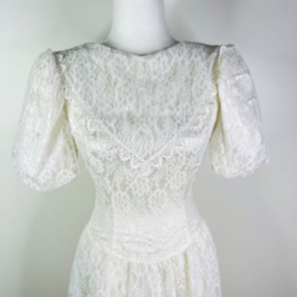VTG‎ Jessica McClintock White Crochet Lace V-Back Dress Size 3/4 - Picture 2 of 9